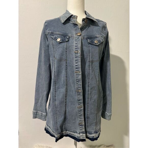 Logo By Lori Goldstein distressed hem Jean jacket - Picture 1 of 6